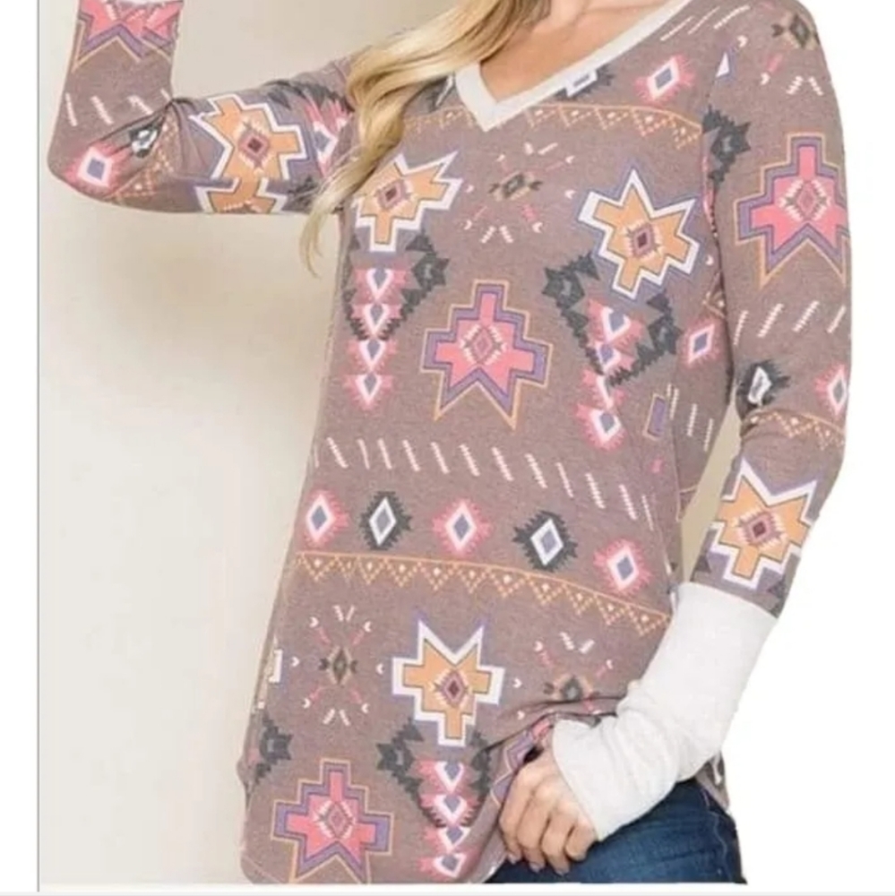 Aztec southwest Print long sleeve top nwot.